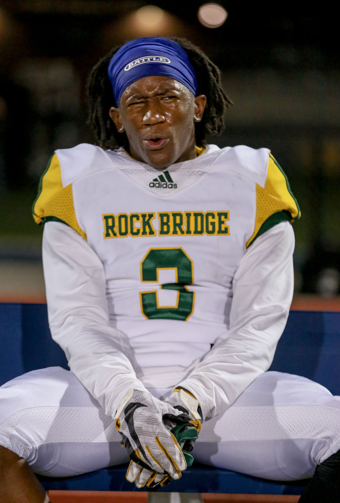 Rock Bridge free safety Tre Manuel reacts to an on-field injury